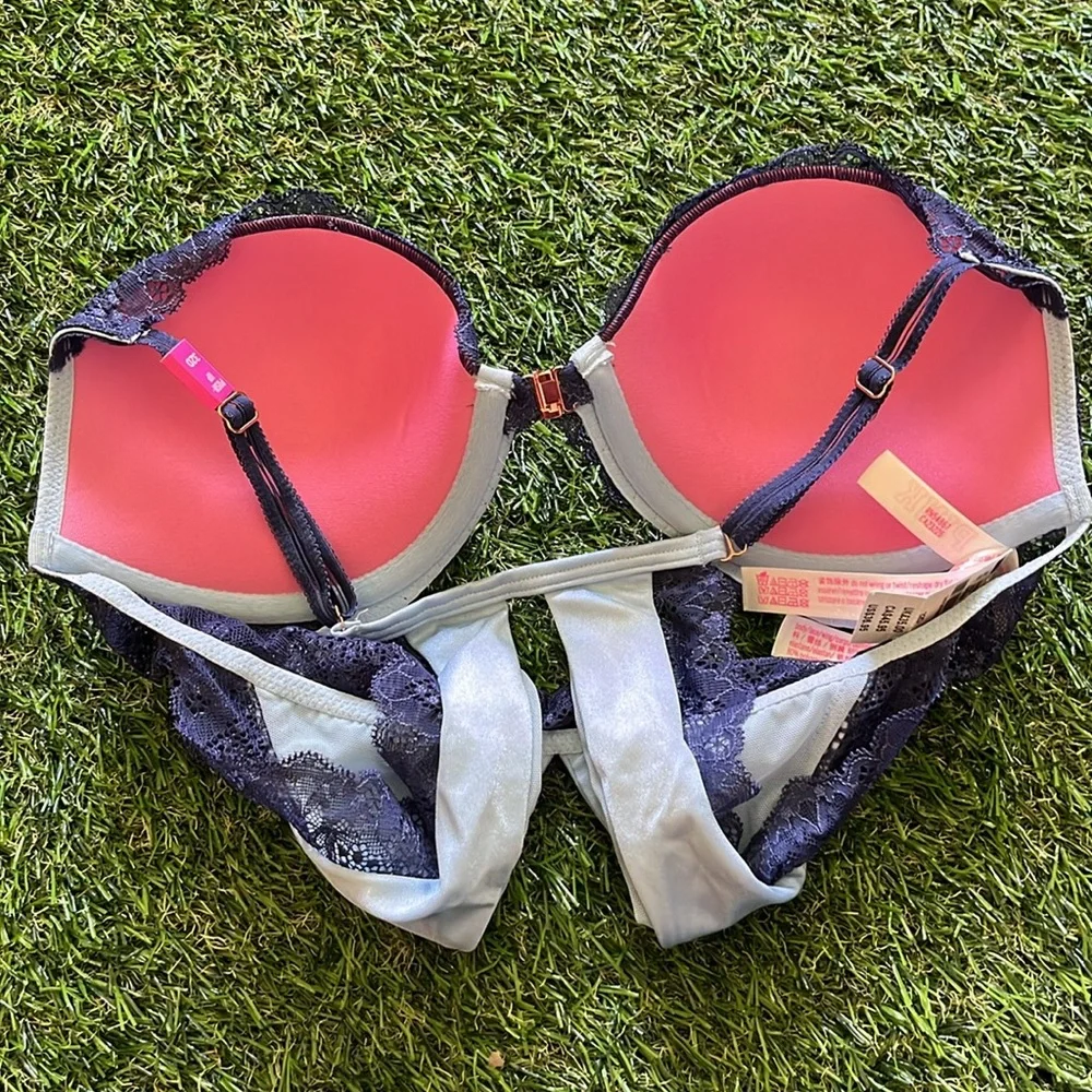 NEW PINK Victoria’s Secret 32D Blue Date Push Up Bra NWT